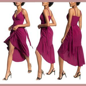 🆕DRESS THE POPULATION Delphine Wrap Dress Magenta Large 8-10
